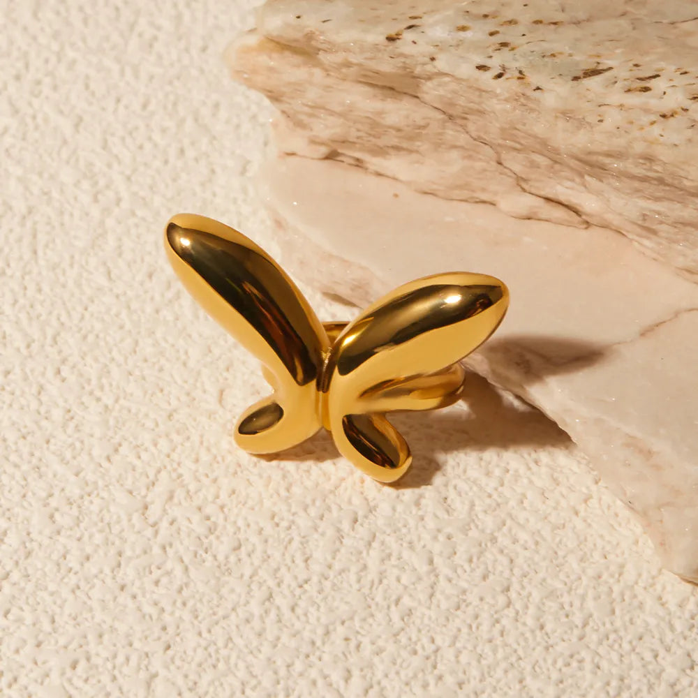 18K Gold-Plated Stainless Steel Butterfly Ring - Korvel