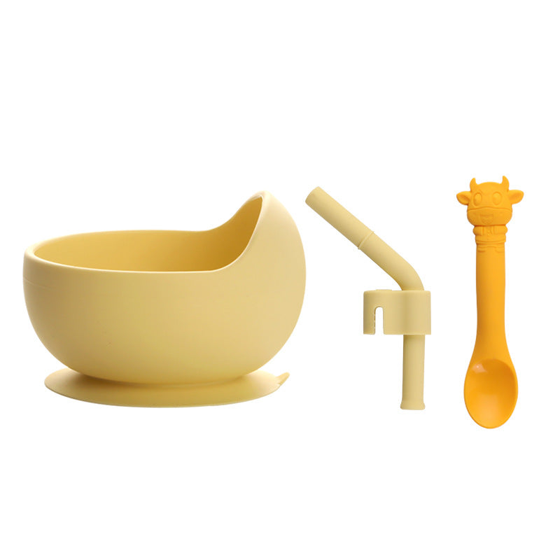 Children's Full Silicone Bowl Sucker Learning To Eat Training Meal Bowl Adsorption Baby Spoon Fork Meal Set Kindergarten Bowl Plate - Korvel