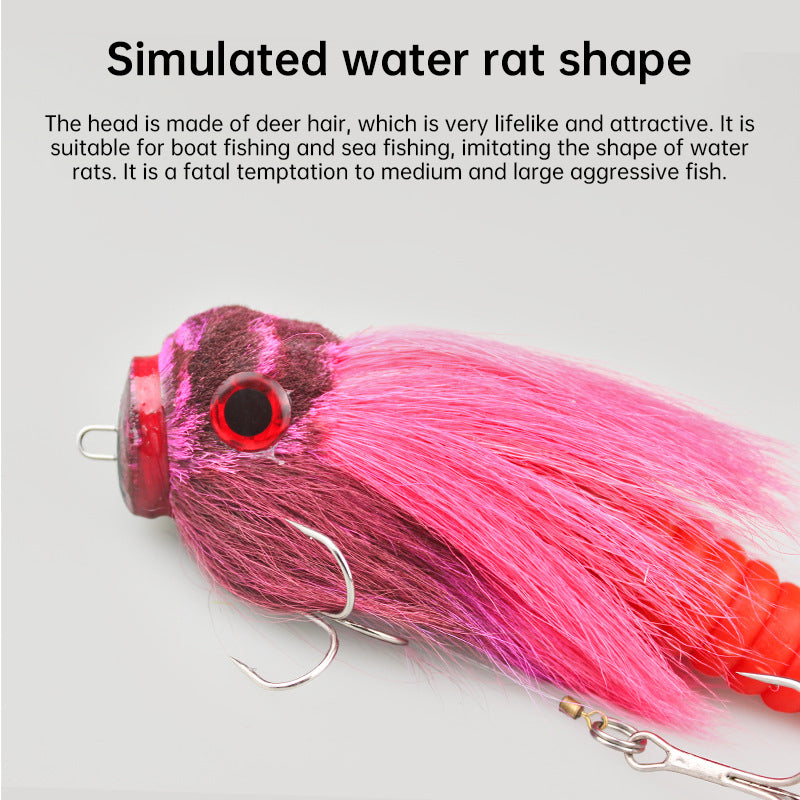 Palisandro Baby Rat Swimbait Bucktail - Muskie/Pike Lure, Hand - tied Deer Hair, Solid Body Fishing Rig - Korvel