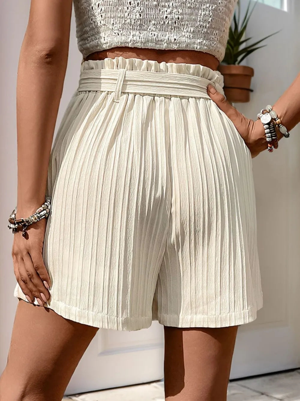 Perfee Textured High Waist Shorts with Pockets - Korvel