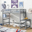 Twin High Loft Bed with Ladder landing Platform, Ladders, Guardrails,Grey - Korvel