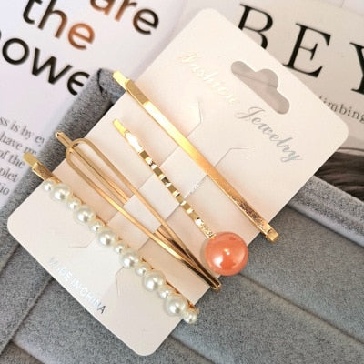 4PCS Colorful Bead Metal Hairpins for Women