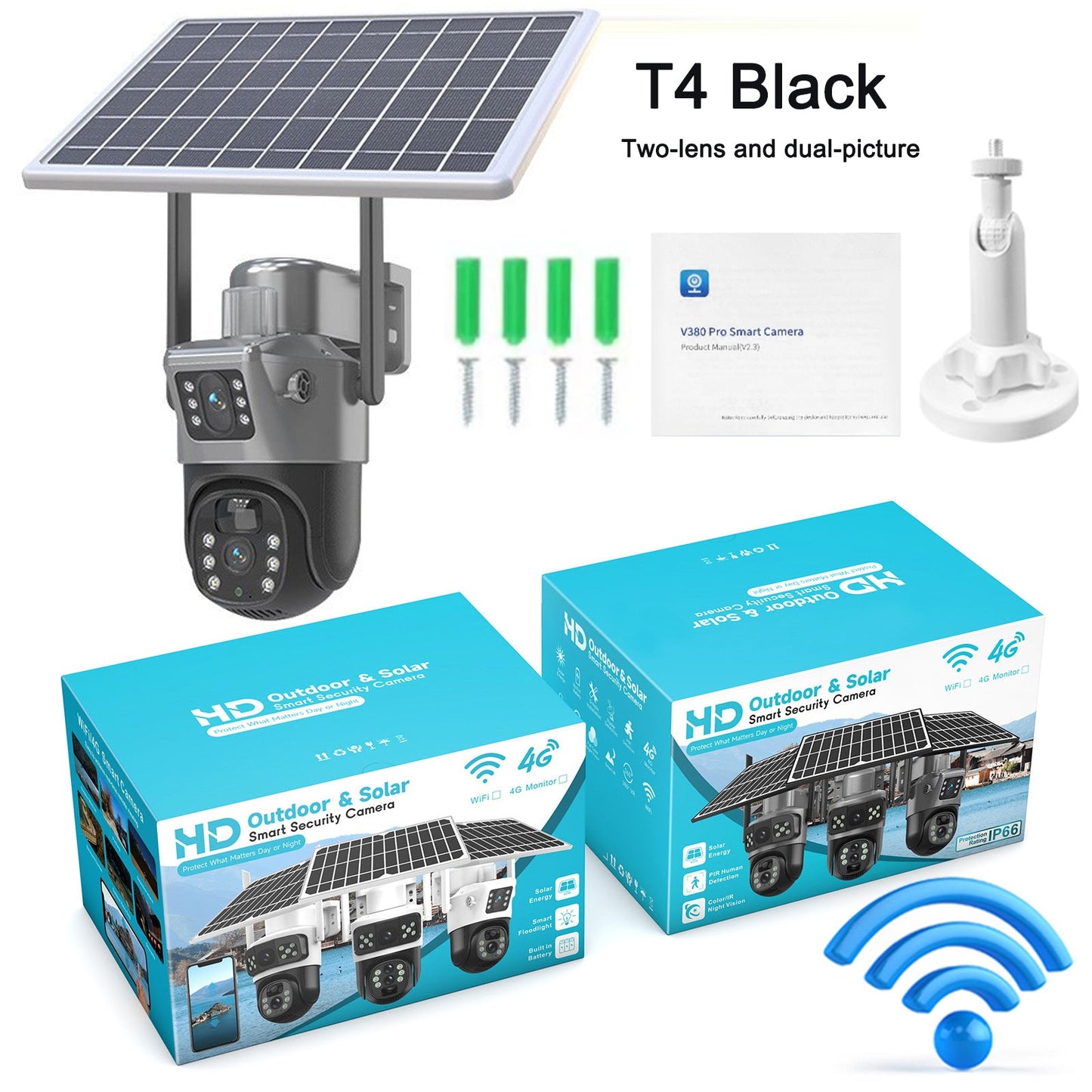 Solar camera WIFI dual-screen gunball 10x zoom low-power battery wireless monitor - Korvel