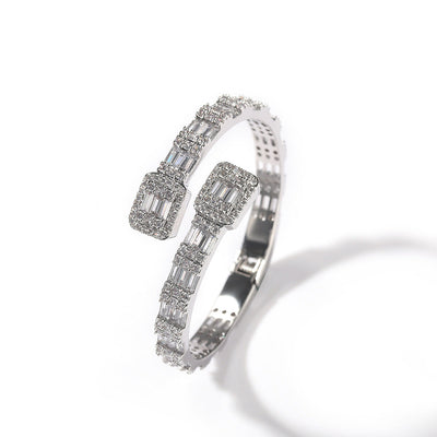 Fashionable Opening Bracelet Ins Style Diamond Set Interwoven Two Color Bracelet Personalized Hip Hop Men's Handpiece - Korvel