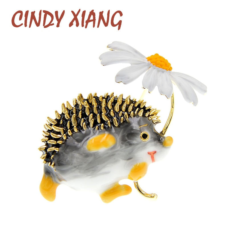 CINDY XIANG Cute Hedgehog Brooch Fashion Daisy Brooches For Women Animal Jewelry Funny Winter Design High Quality - Korvel