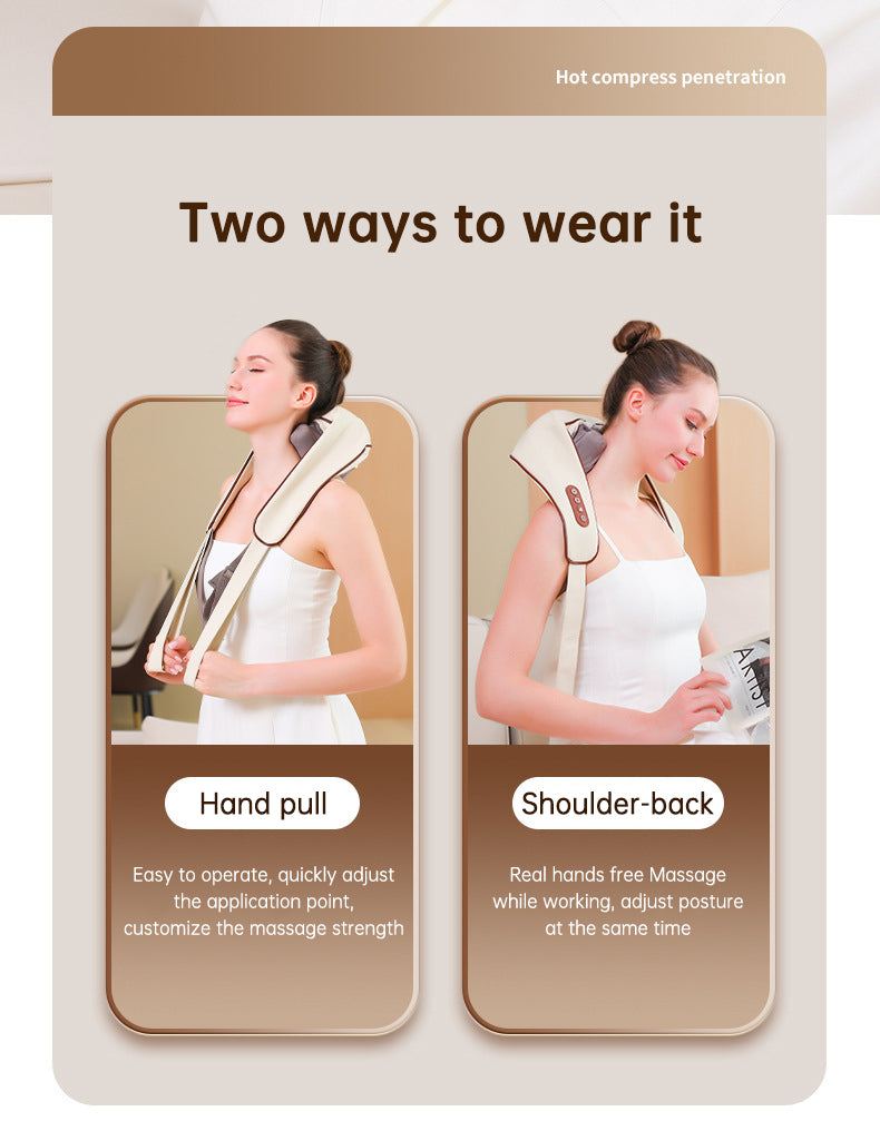USB-C Rechargeable Kneading Massage Hot Compress Shiatsu Back Shoulder Neck Massager for Pain Relief - Korvel