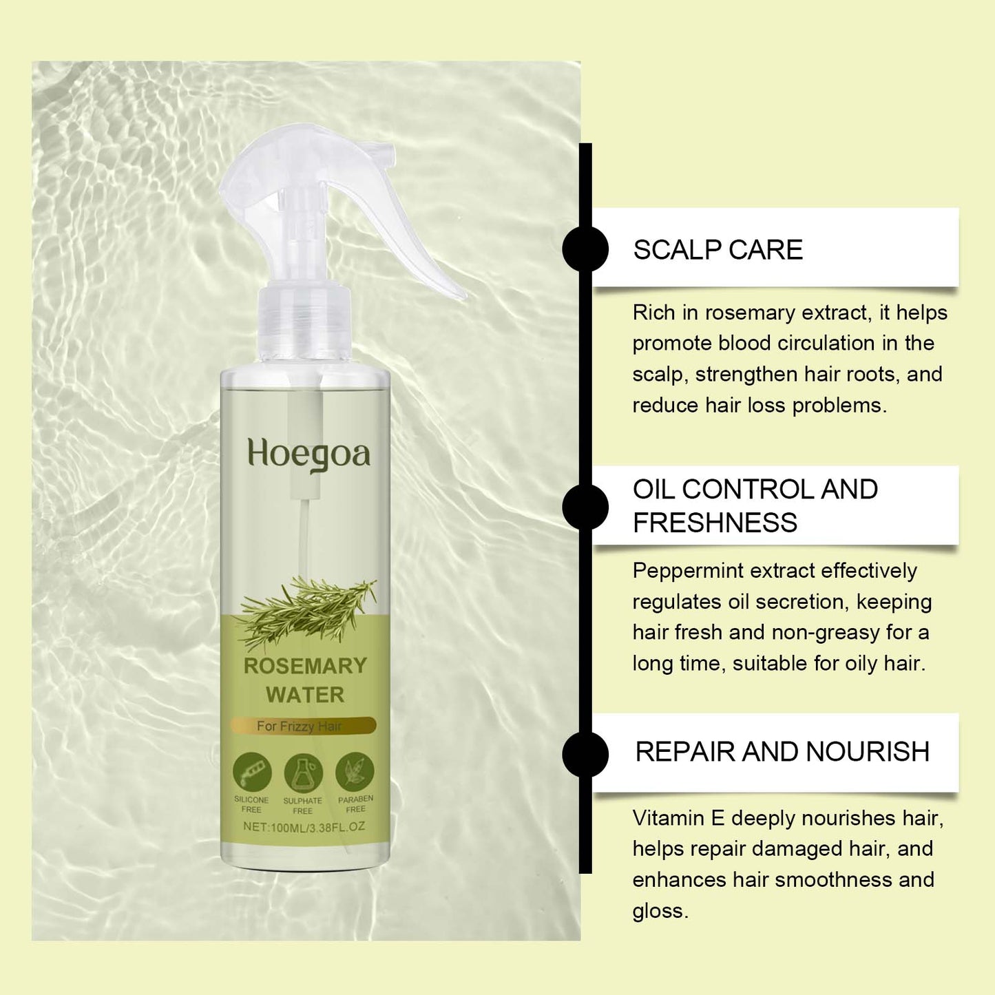 Spray capillaire au romarin pour des cheveux nourris et brillants