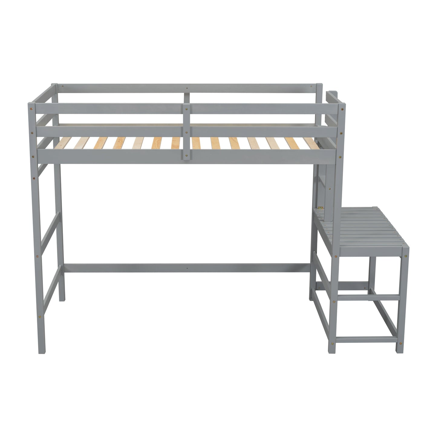 Twin High Loft Bed with Ladder landing Platform, Ladders, Guardrails,Grey - Korvel