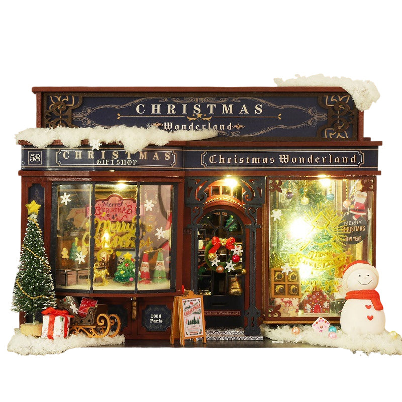 Maisons de poupées en bois DIY Joyeux Noël Wonderland avec lumière LED