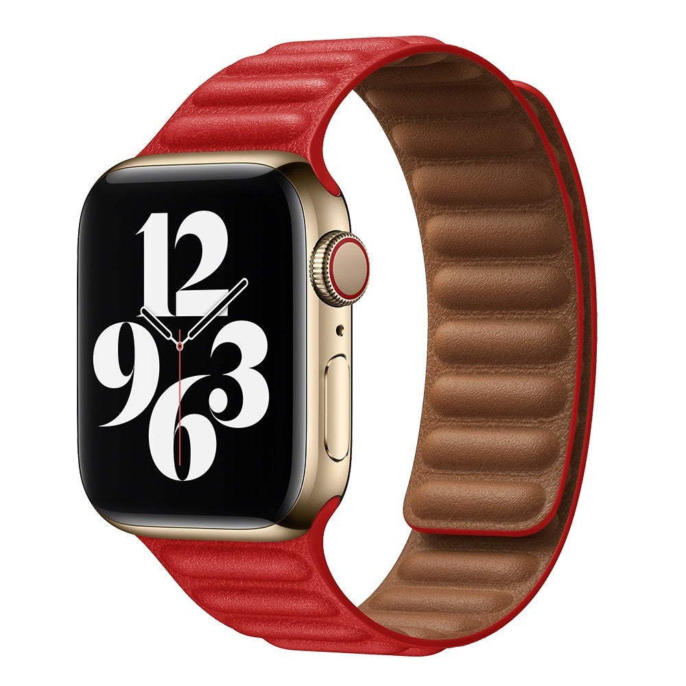 Suitable For iwatch8 Watchband S7 SE 6/5/43 Magnetic Suction New Leather Loopback Chain Apple Watch Wristband - Korvel