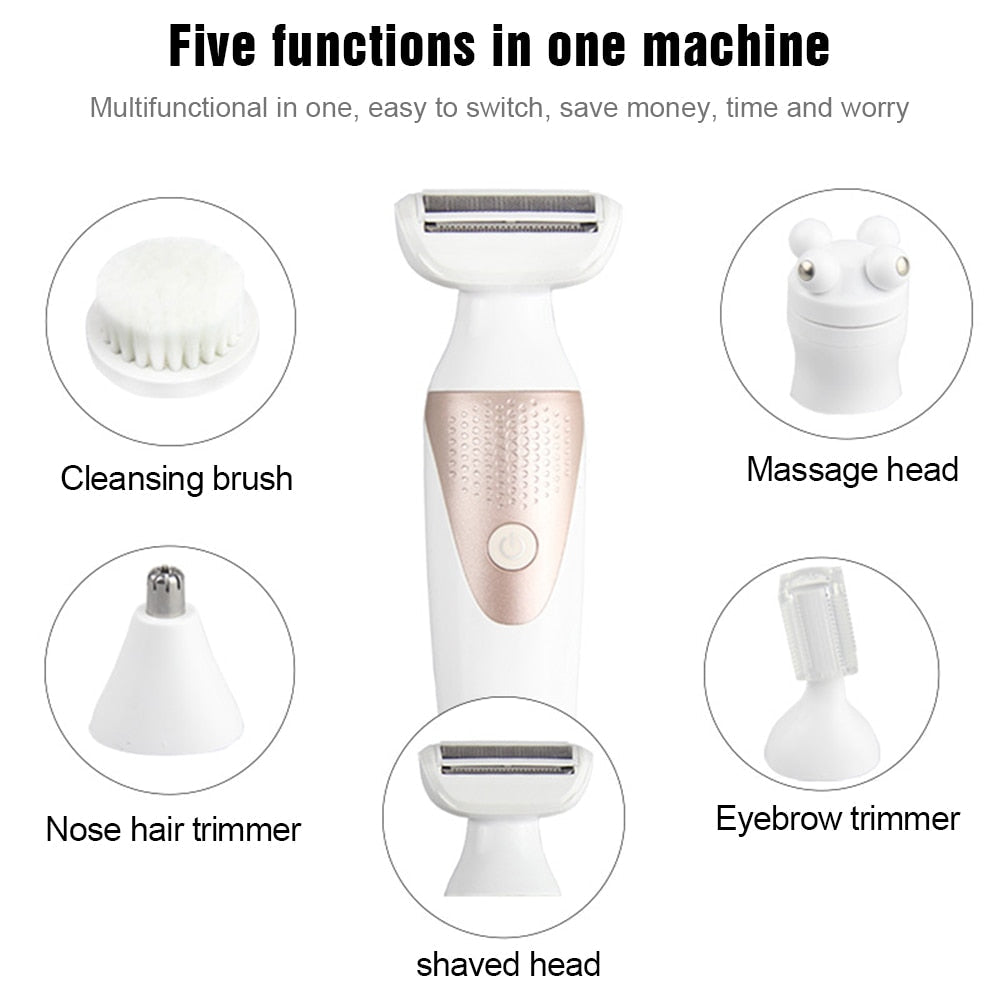 5-in-1 Electric Shaver for Women - Waterproof Hair Remover