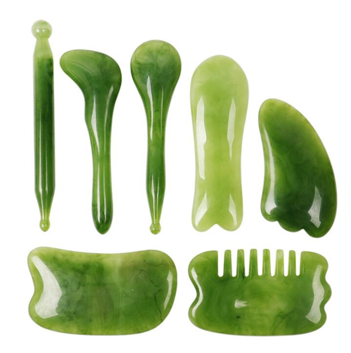 Set de Rodillo Facial de Jade Natural y Masajeador Gua Sha