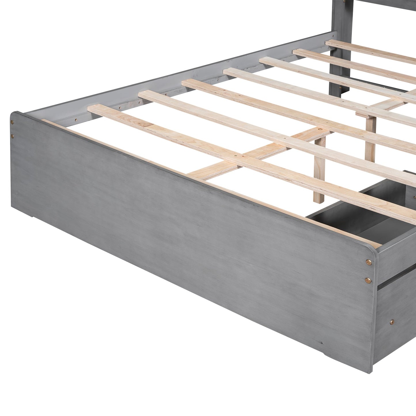 Full Size Wood Platform Bed with Storage Headboard - Gray