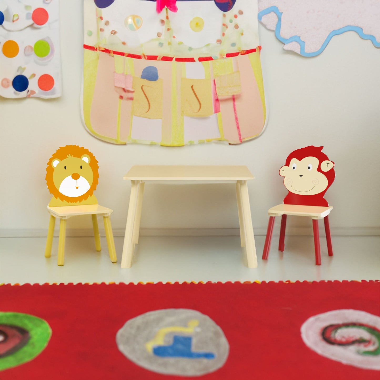 Kids Table and 2 Chairs Set - Wooden Activity Play Set