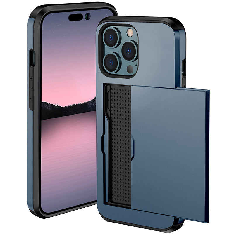 Applicable iphone 14 phone case Apple 13 slider insert card 2 in 1 anti-drop 12Pro wallet case XR - Korvel
