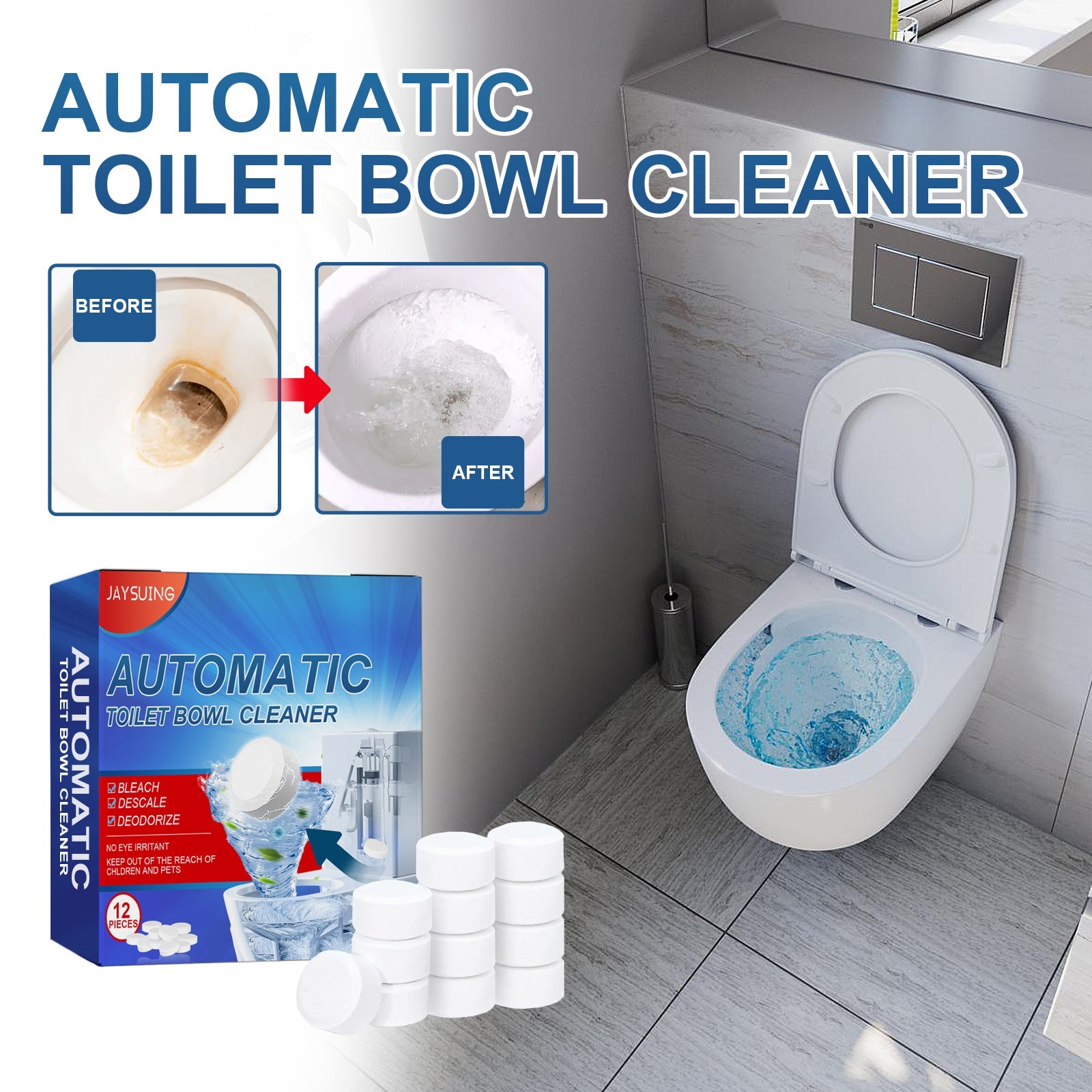 Cleaning Tablets, Household Toilet Odor-Stain Remover Descaling Decontamination Effervescent Cleaning Tablets - Korvel