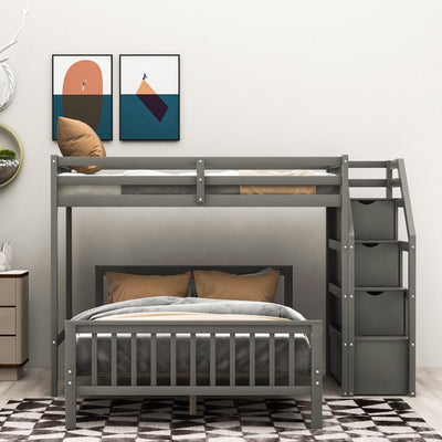 Twin over Full Loft Bed with Staircase Gray - Korvel