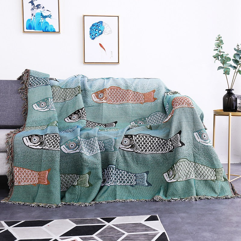 Modern Minimalist Koi Patterned Sofa Blanket