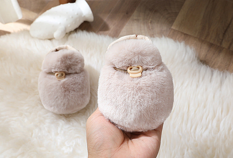 Newborn Plush Footwear Winter Thickened And Padded Infant Soft Bottom Step Front Shoes Warm Fur Baby Toddler Shoes - Korvel