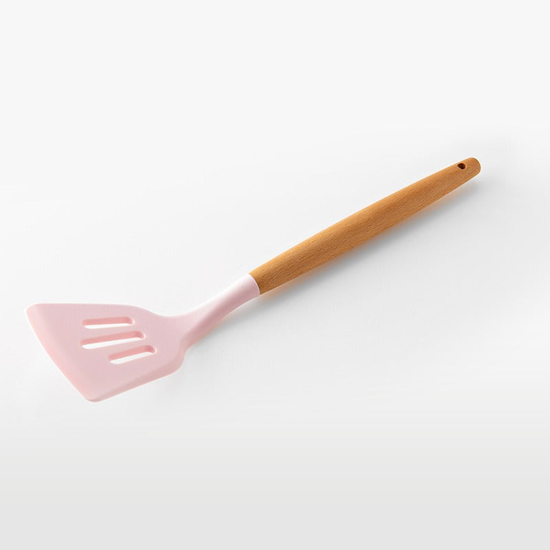Juego de utensilios de cocina de 11 piezas con mango de madera - Rosa