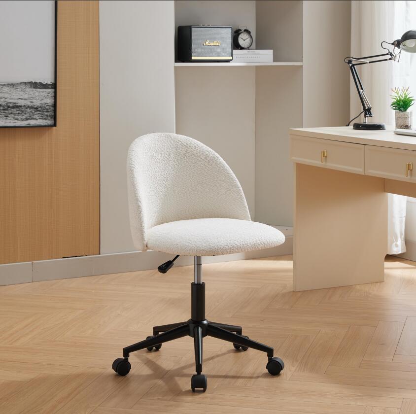 Velvet fabric office chair, mid back adjustable rotating computer chair, black legs, cushioned office chair with wheels ，White - Korvel