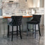 Velvet padded wing back bar stool with button cluster decoration and wooden leg chrome nail head decoration 2-piece set (black) - Korvel