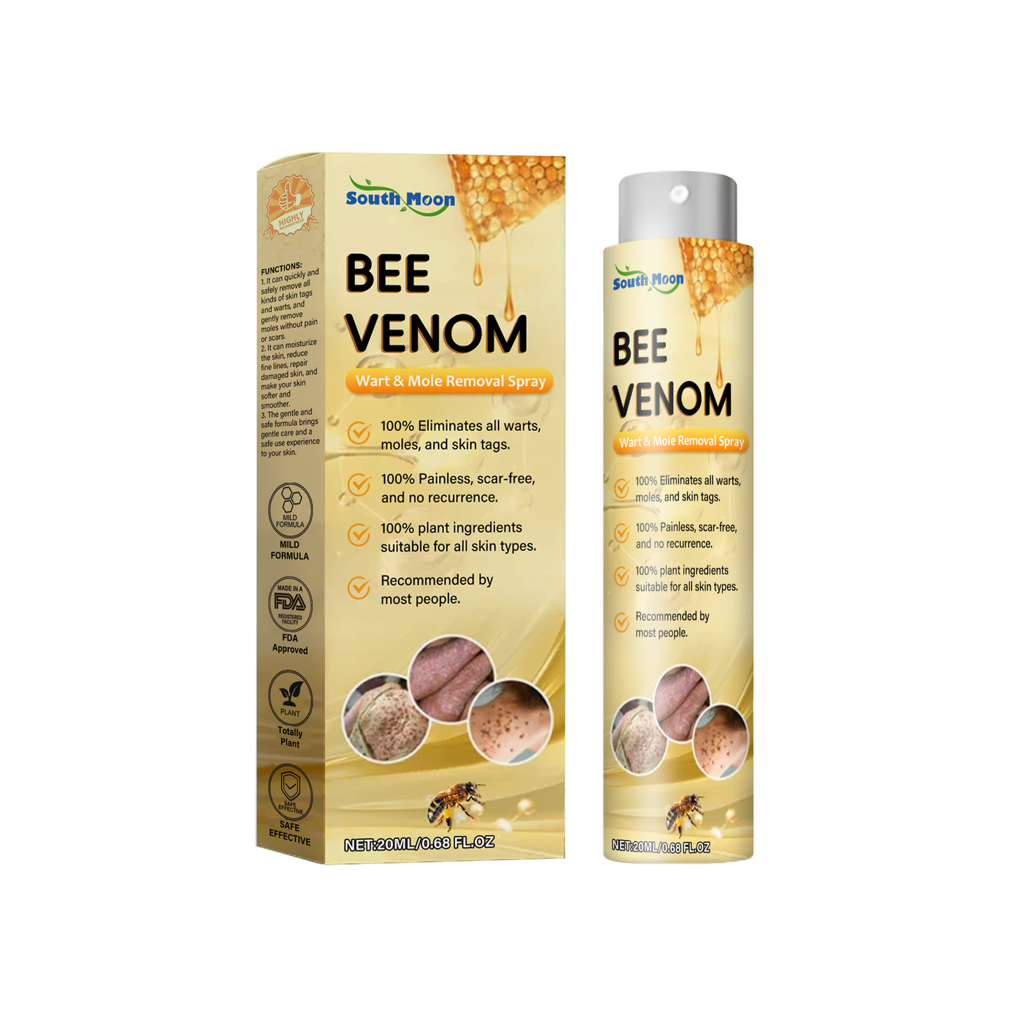 Bee Venom Wart & Mole Removal Spray, Gentle Cleansing Skin Moisturizing Moisturizing Smooth Skin Care - Korvel