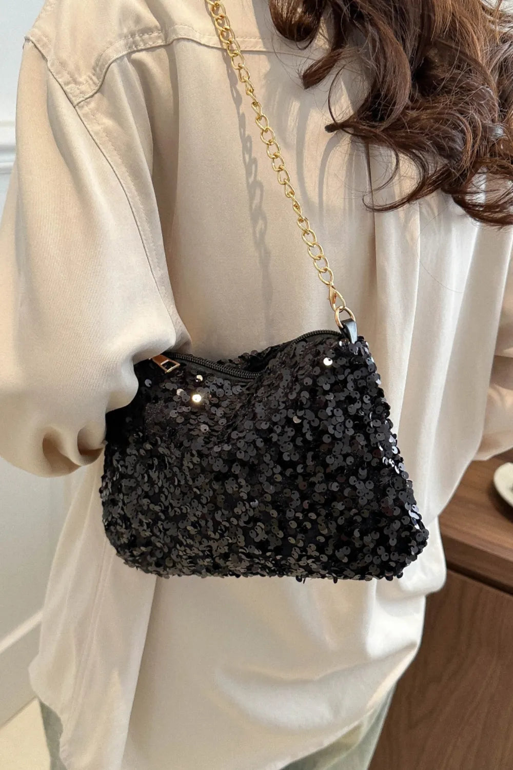 Sequin Removable Strap Shoulder Bag - Korvel