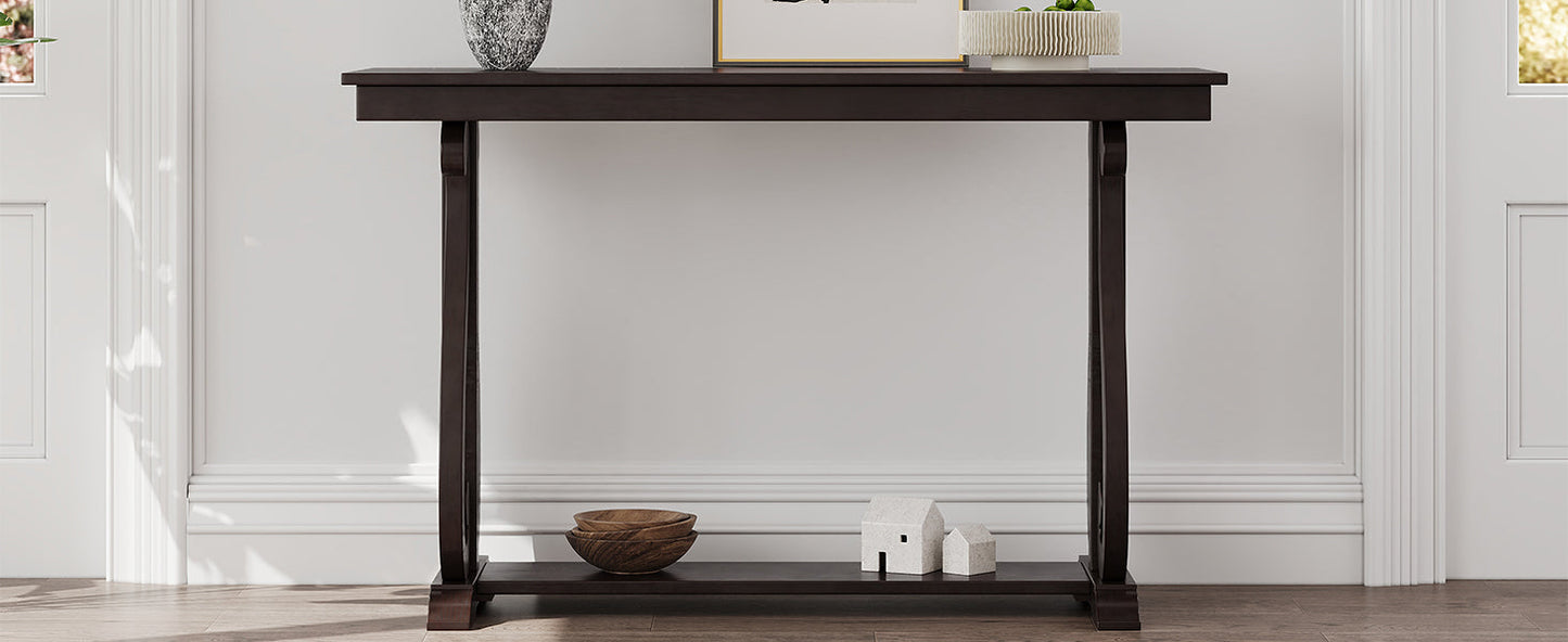48-Inch Rustic Vintage Console Table --- Farmhouse Style Entryway Table with Open Shelf and Sturdy Construction  (Espresso) - Korvel