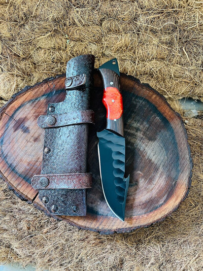Precision Hunting Skinning Knife – 10" J2 Steel Blade with Artisan Wangi/Resin Handle & Leather Sheath - Korvel
