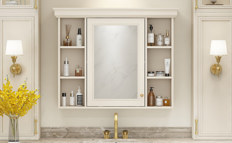 35'' x 28'' Blue Wall Mounted Bathroom Storage Cabinet with Mirror Door, Modern Bathroom Wall Cabinet with Mirror - Korvel