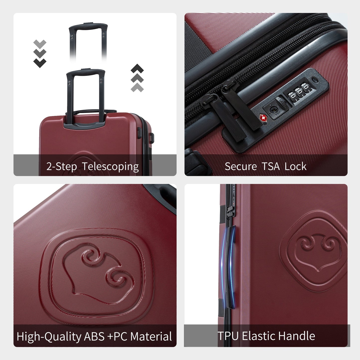 Expandable 3-Piece Luggage Set with Spinner Wheels - Red