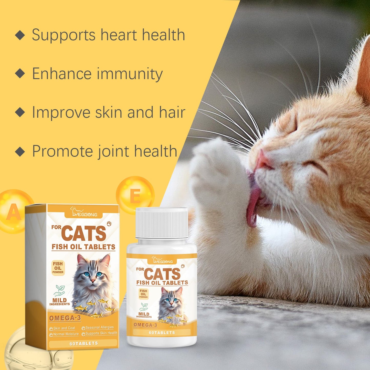 Cat Care With Multi-Dimensional Fish Oil Tablets Cat Care Vitamin Moisturizing Skin Fish Oil Care Tablets - Korvel