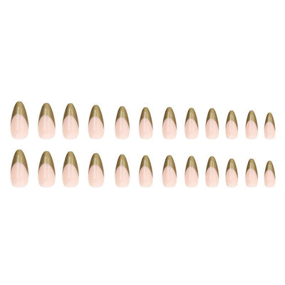 Pearlescent Gold French Almond Fake Nails