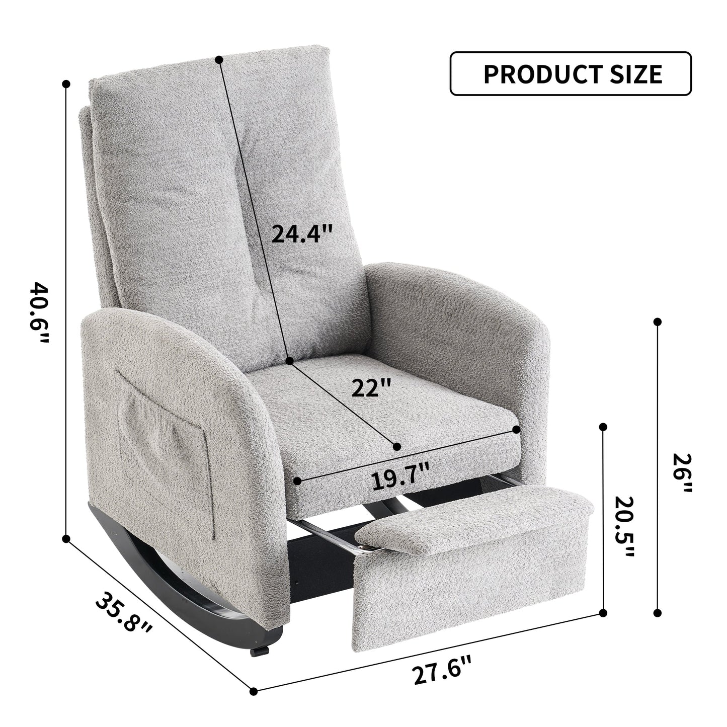 Accent Rocking Chair with Footrest High Back Rubber Wood Rocking Legs Bedroom Living Space - Korvel
