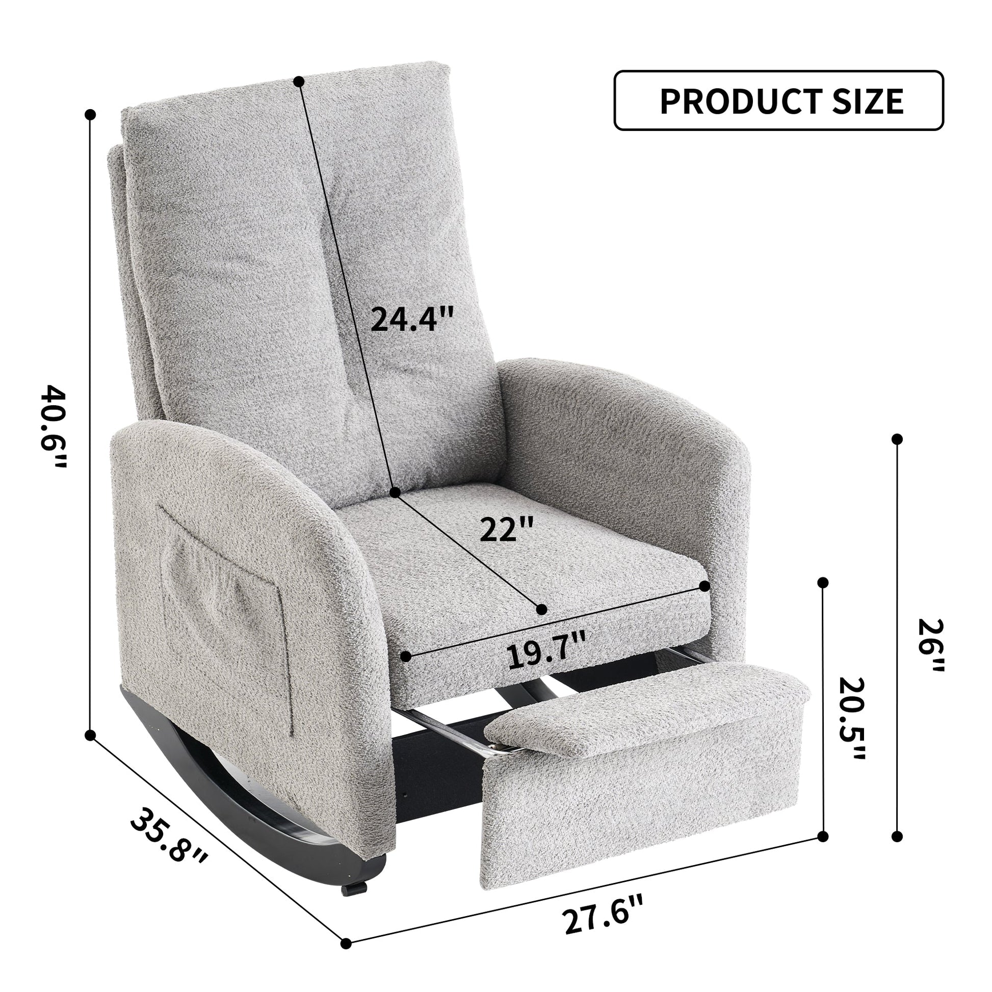 Accent Rocking Chair with Footrest High Back Rubber Wood Rocking Legs Bedroom Living Space - Korvel