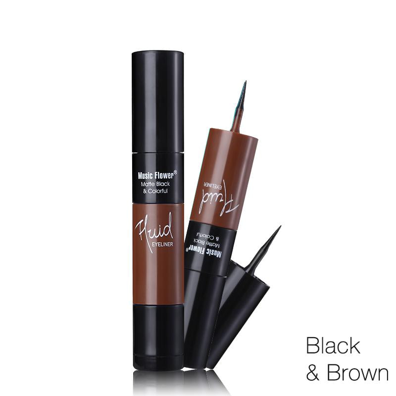 Music Flower Matte Black & Colorful 2 In 1 Waterproof Liquid Eyeliner Pen Makeup Fast Dry Smooth Long Lasting Charm Eyes Liner - Korvel