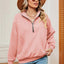 Solid Color Zipper Long Sleeve Pullover Sweatshirt for Women