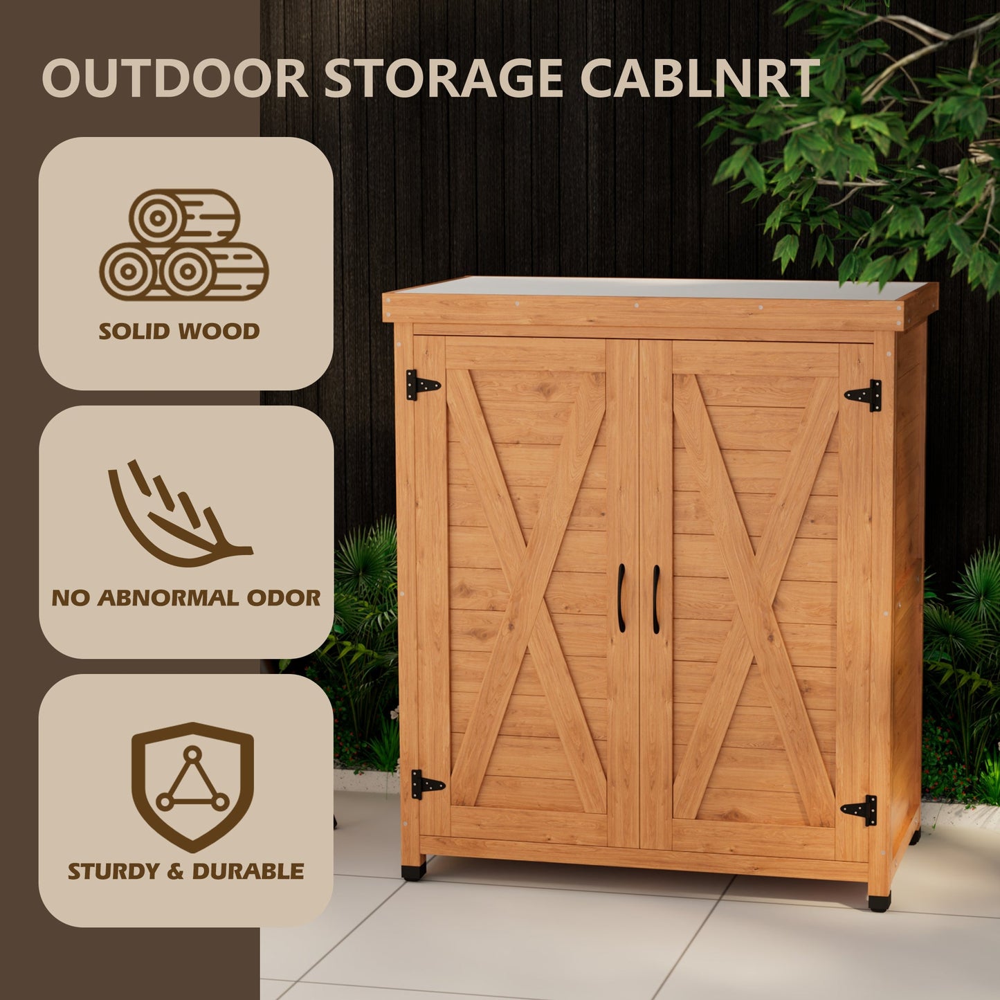 Potting Bench with Storage Cabinet and Metal Table Top for Outdoor Patio,Outdoor Work Station Table - Korvel