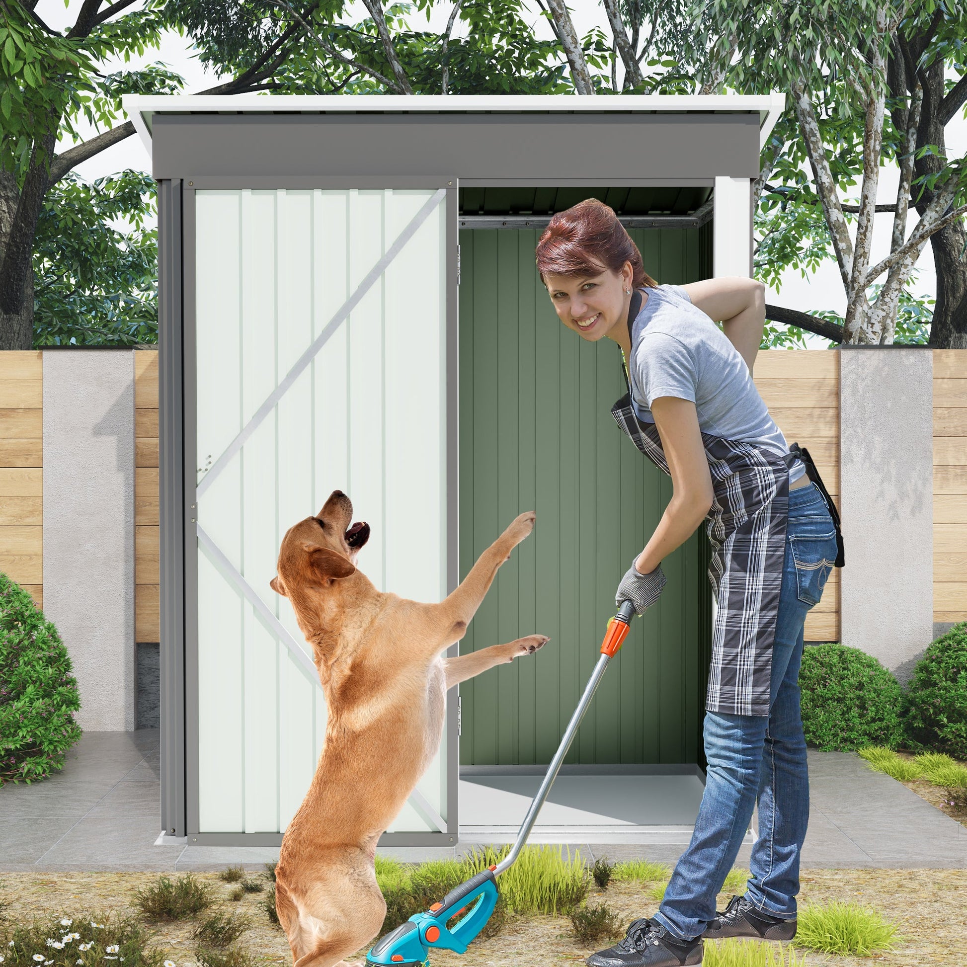 5 * 3FT outdoor storage shed, tool shed with sloping roof and lockable door, backyard garden metal shed, courtyard lawn, gray - Korvel