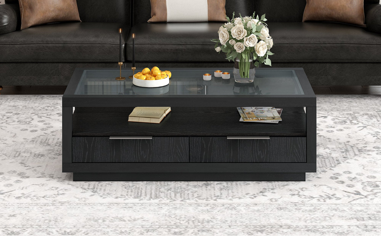 Table basse en bois moderne U-Can avec 2 tiroirs