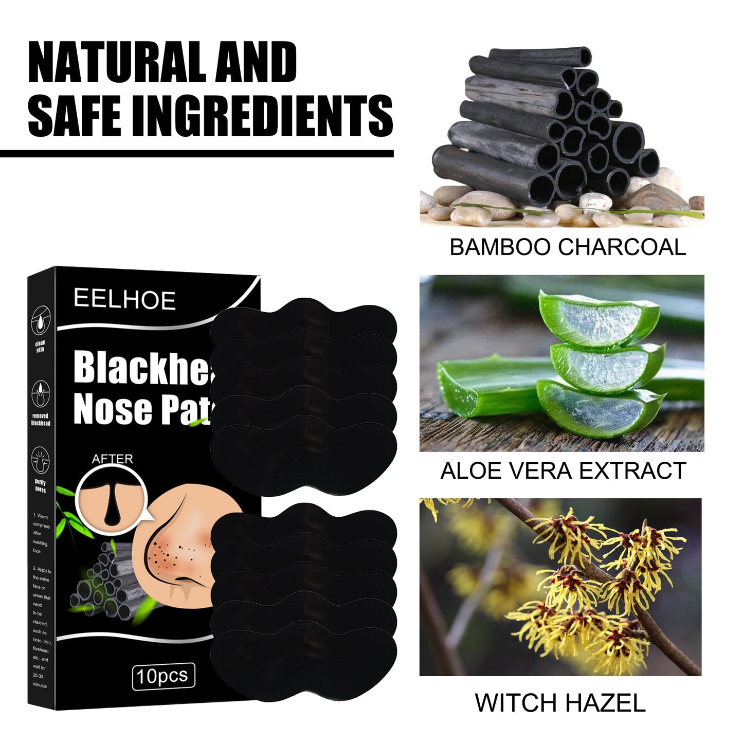 Black Pig Nose Patch, Bamboo Charcoal Remove Blackhead Acne Tear Nose Mask Patch - Korvel