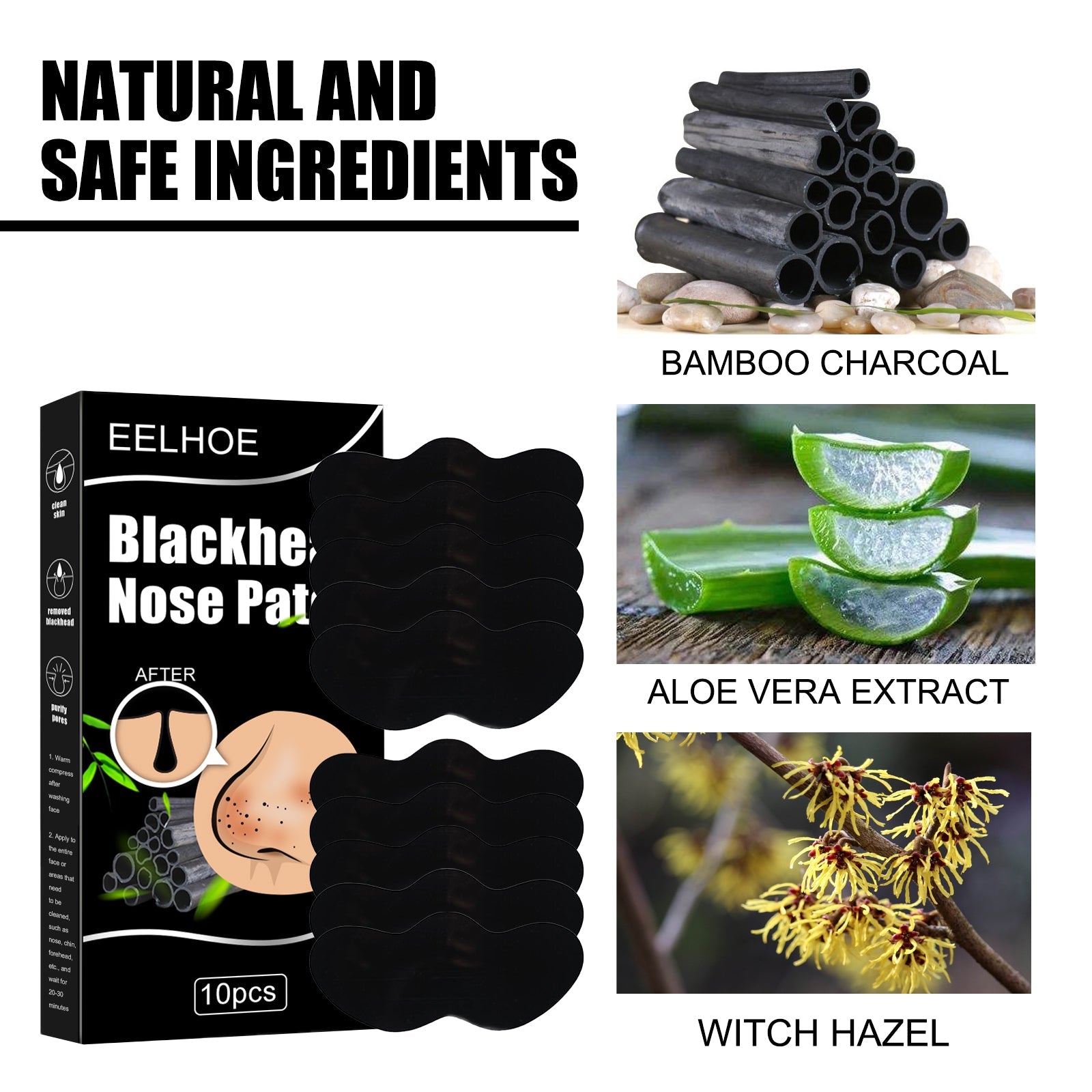 Black Pig Nose Patch, Bamboo Charcoal Remove Blackhead Acne Tear Nose Mask Patch - Korvel