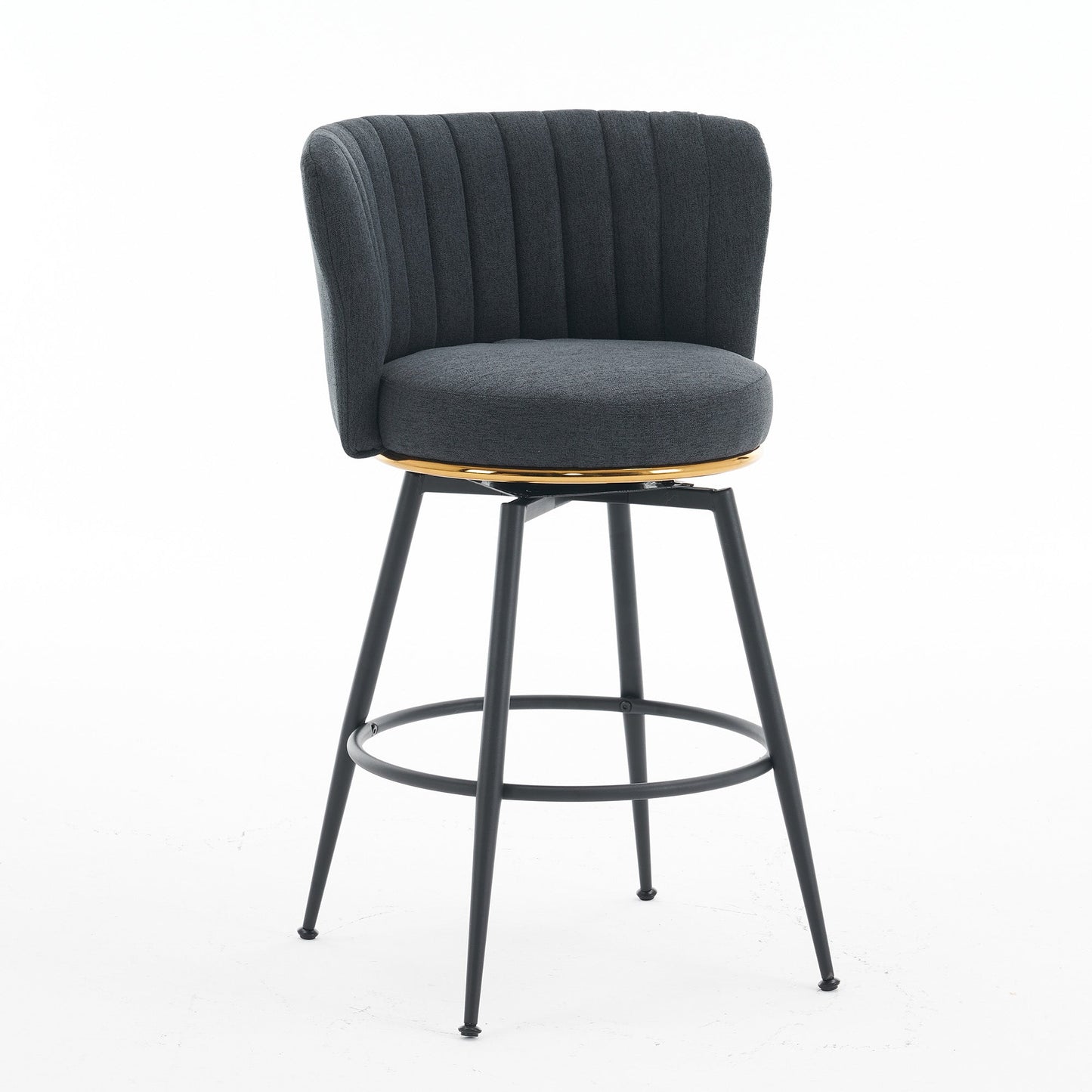 A set of 2 gray rotating bar stools - high backrest, adjustable, with elegant metal backrest decoration - Korvel