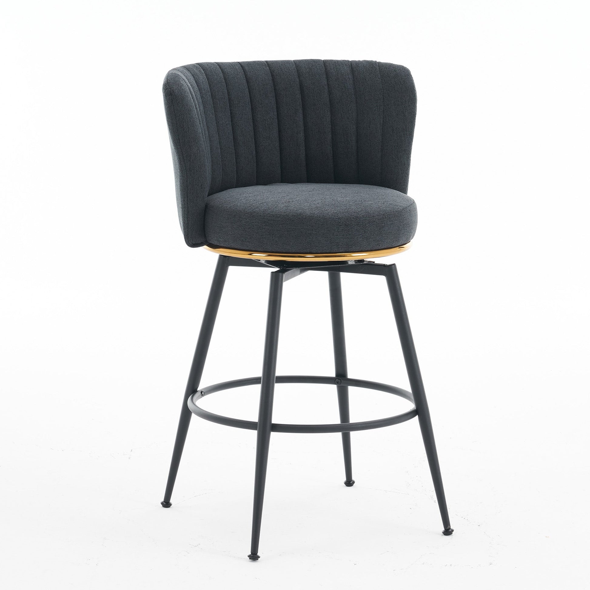 A set of 2 gray rotating bar stools - high backrest, adjustable, with elegant metal backrest decoration - Korvel