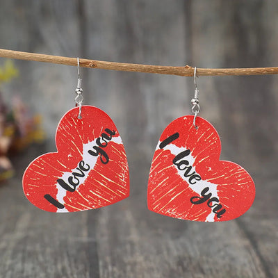 Boucles d'oreilles en cuir en forme de cœur Je t'aime