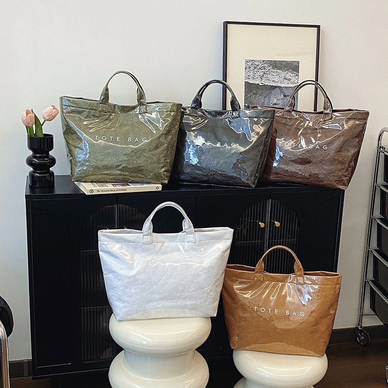 Vintage PVC tote with DuPont lettering. Simple, transparent, large - capacity handbag for commuting women. - Korvel