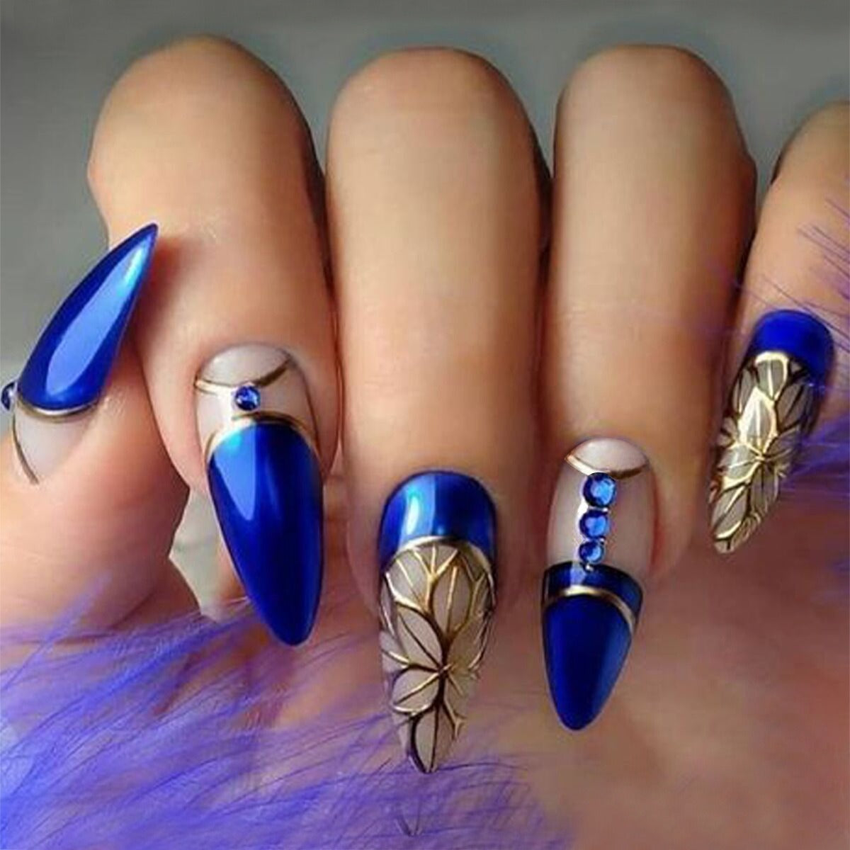 Cross-border palace style diamond wearable nail patches long gold foil nail polish wearable nail patches - Korvel