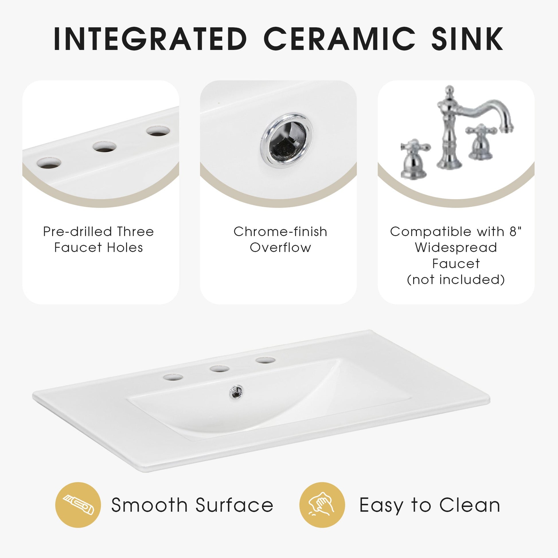 30" Bathroom Vanity with Sink Top, Bathroom Vanity Cabinet with Door and Two Drawers, Solid Wood Frame, One Package, White - Korvel