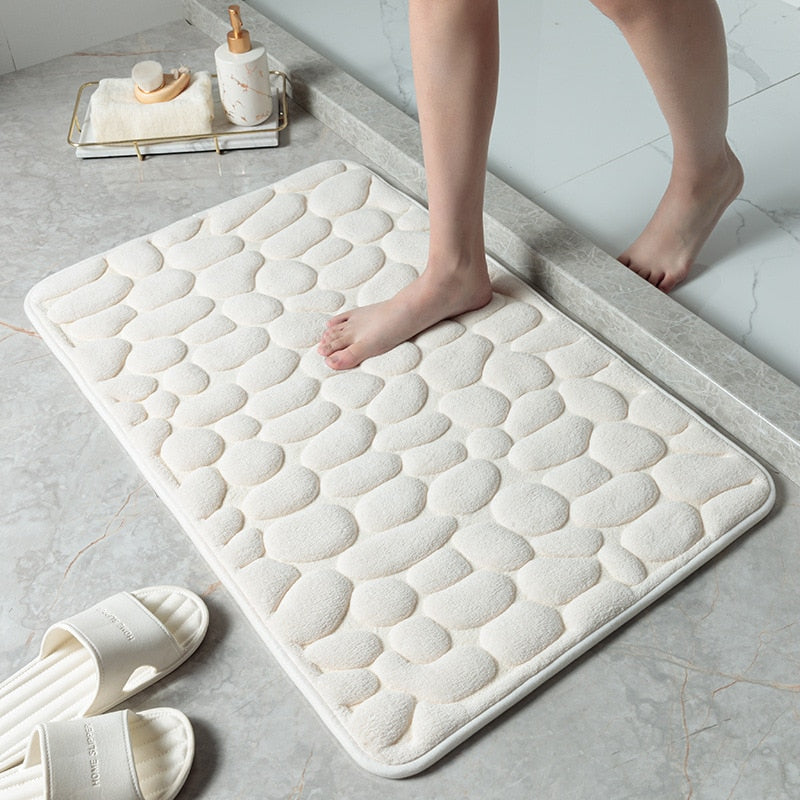 Cobblestone Embossed Bathroom Bath Mat Non-slip Carpets In Wash Basin Bathtub Side Floor Rug Shower Room Doormat Memory Foam Pad - Korvel